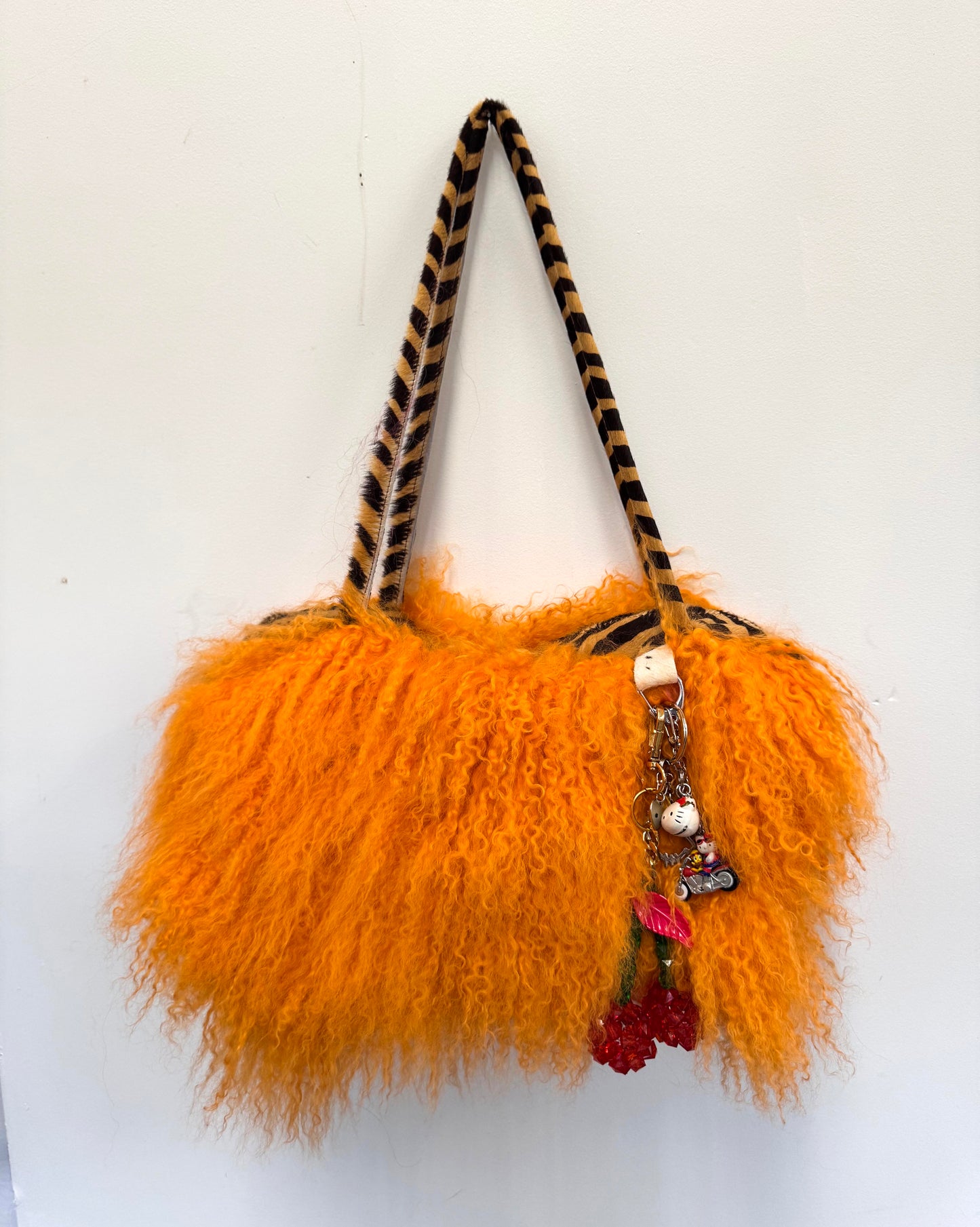 The Orange & Zebra Print Mongolian Wool Bowler Bag