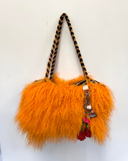 The Orange & Zebra Print Mongolian Wool Bowler Bag
