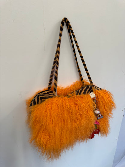 The Orange & Zebra Print Mongolian Wool Bowler Bag