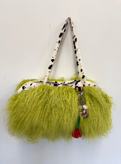 The Lime Green & Dalmatian Mongolian Wool Bowler Bag