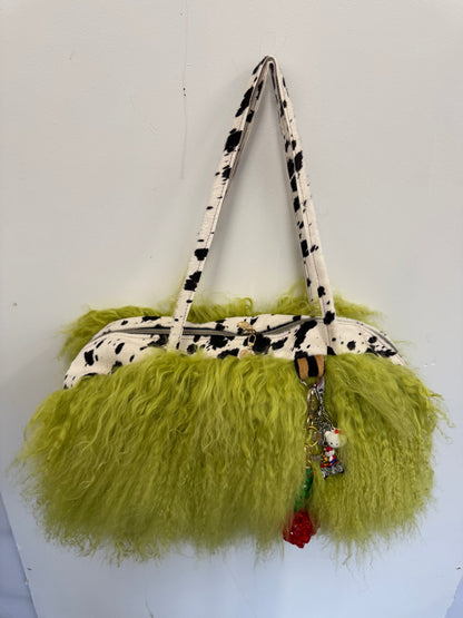The Lime Green & Dalmatian Mongolian Wool Bowler Bag