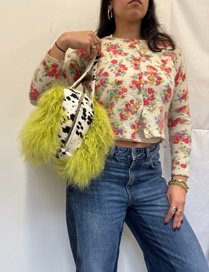 The Lime Green & Dalmatian Mongolian Wool Bowler Bag