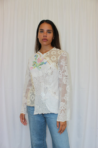 Upcycled Asymmetric Lace Shirt