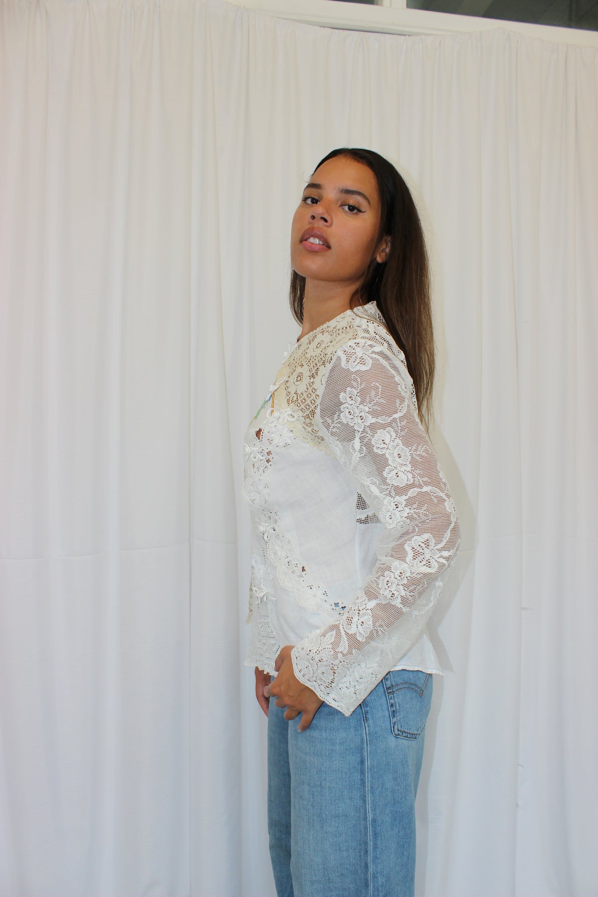 Upcycled Asymmetric Lace Shirt