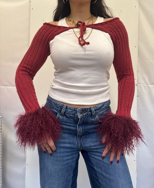 Dark Red Fluffy Knit Sleeves - 1/1 piece