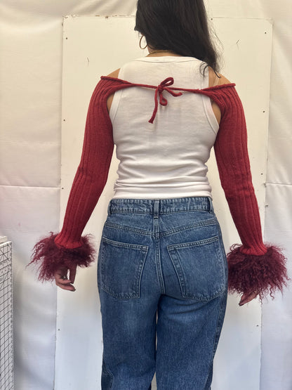 Dark Red Fluffy Knit Sleeves - 1/1 piece