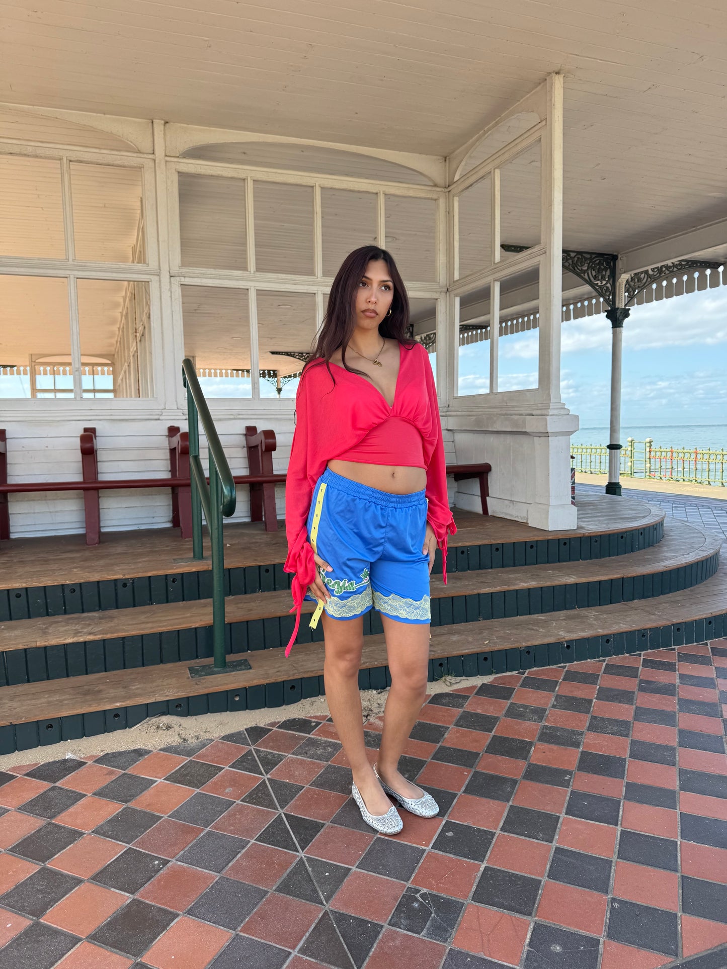 Blue Shorts with Yellow Lace