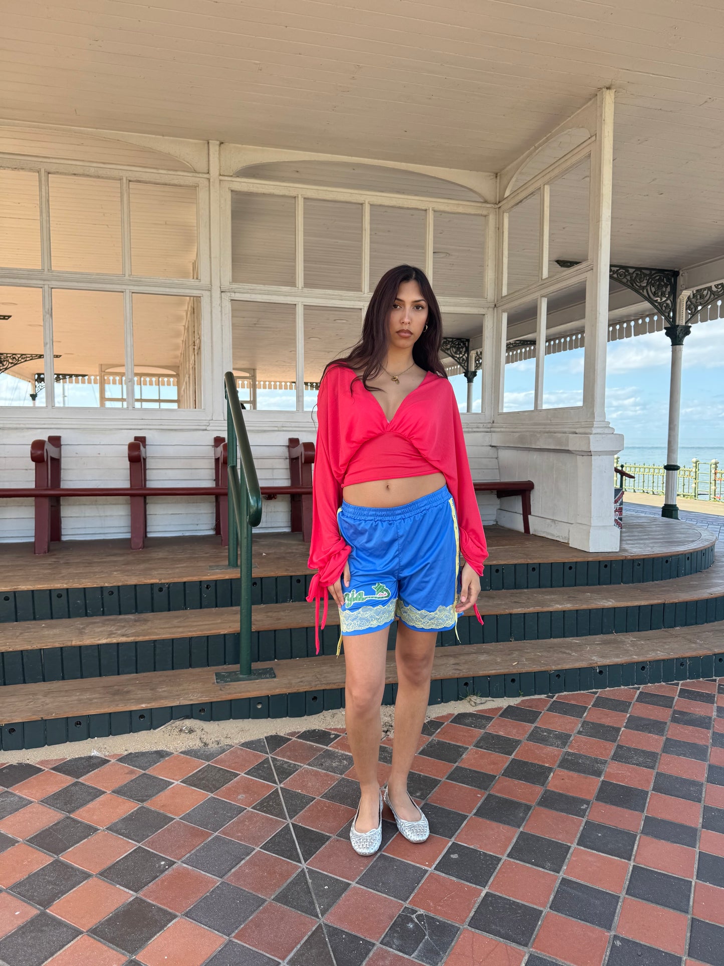 Blue Shorts with Yellow Lace