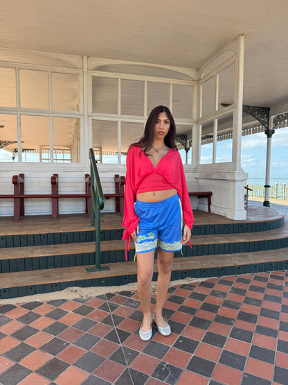 Blue Shorts with Yellow Lace