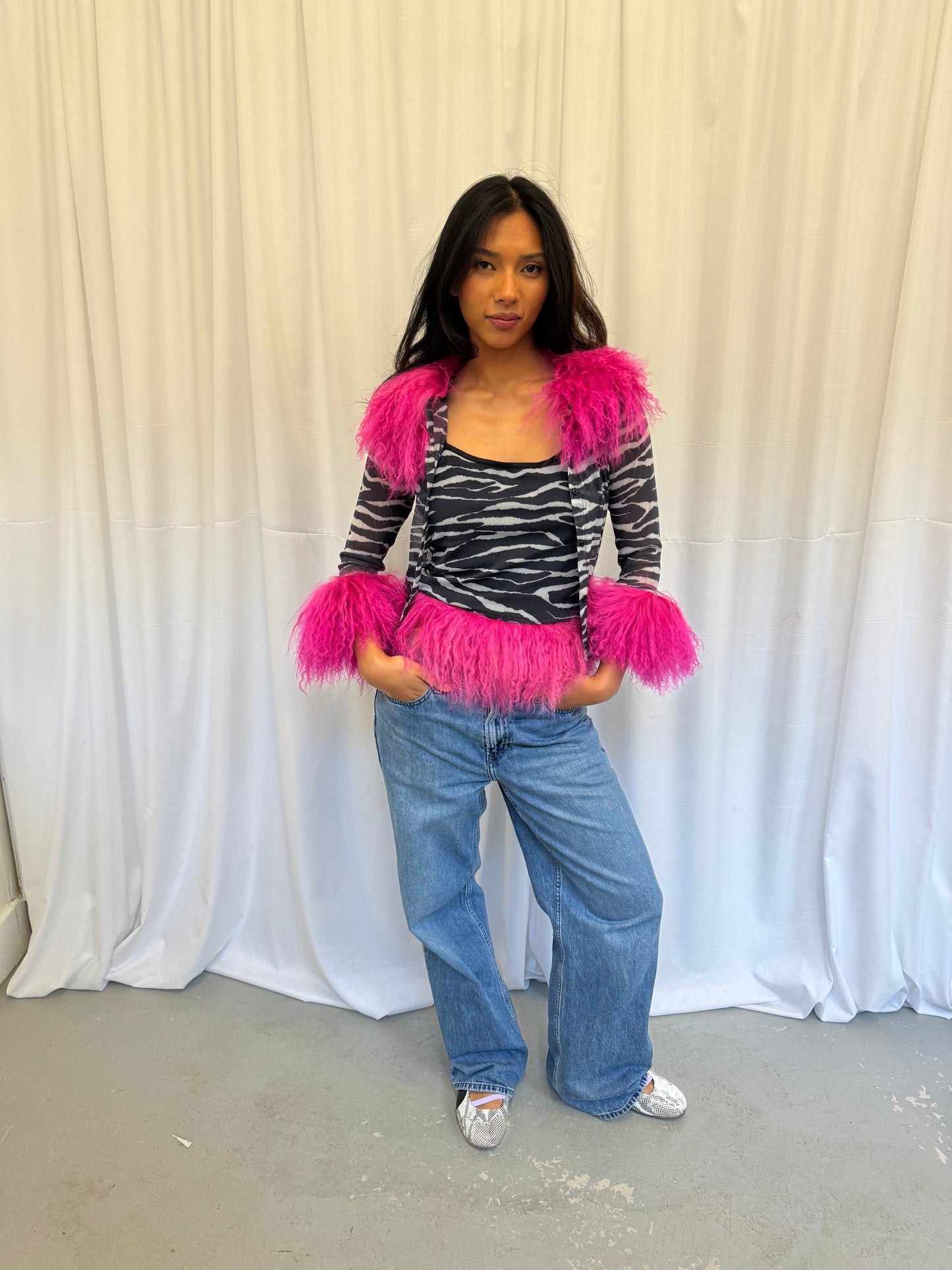 Zebra Mesh Set with Hot Pink Fluff