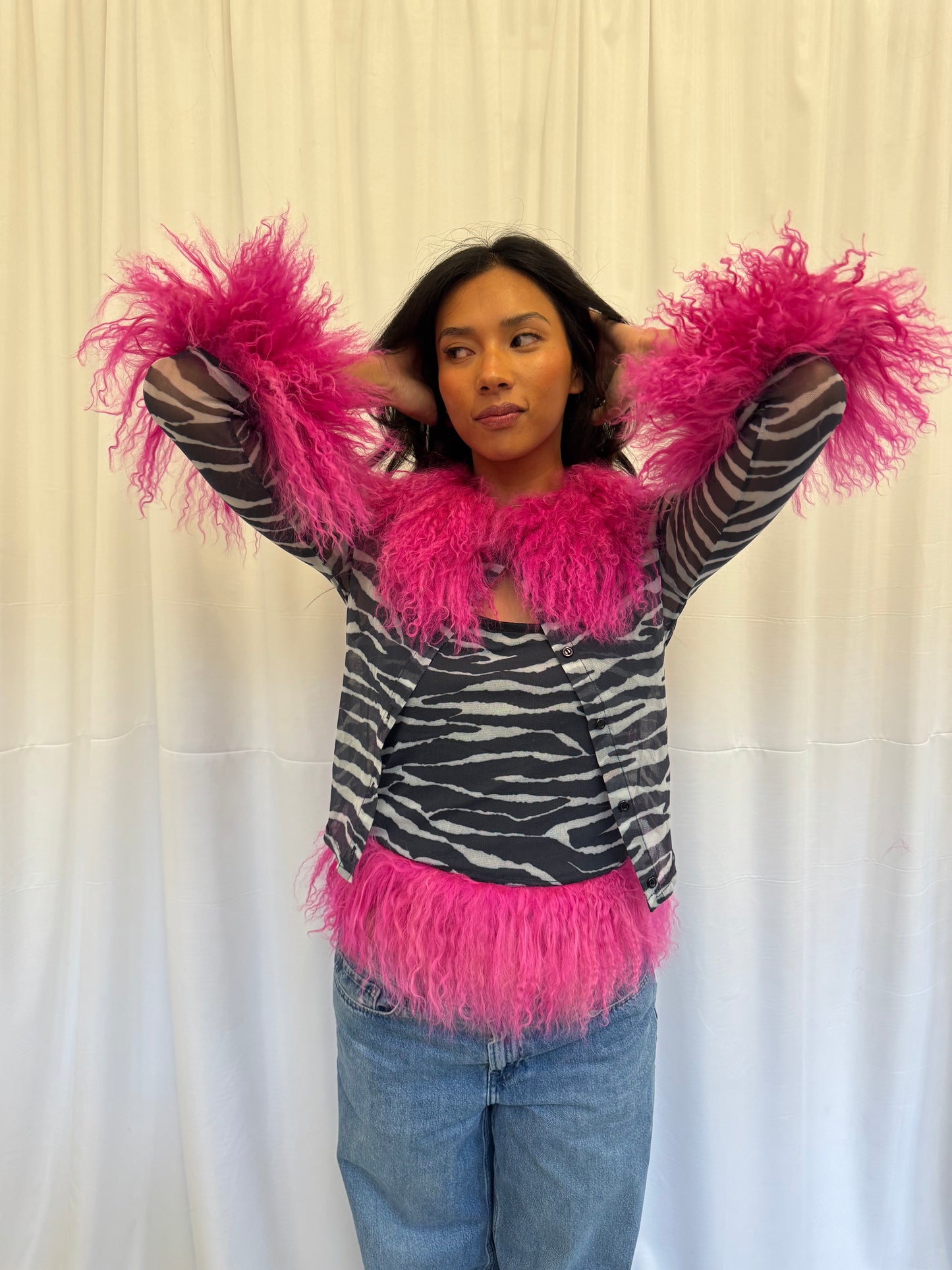 Zebra Mesh Set with Hot Pink Fluff