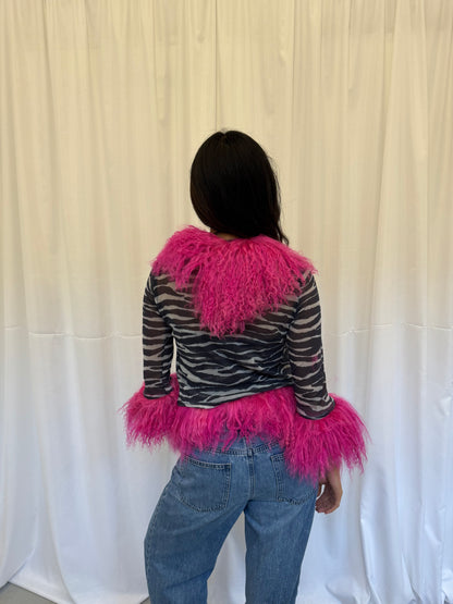 Zebra Mesh Set with Hot Pink Fluff