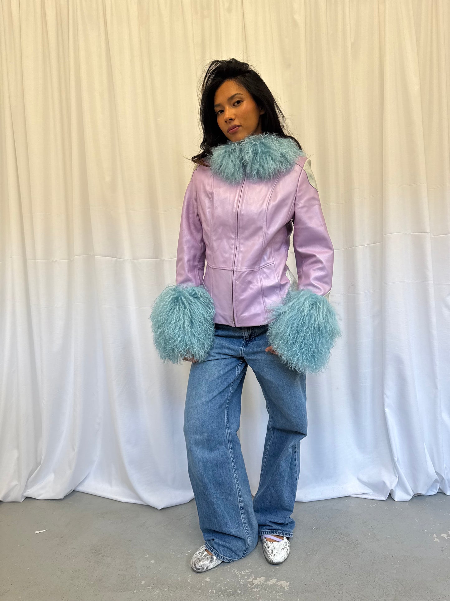Lilac and Blue Leather Jacket