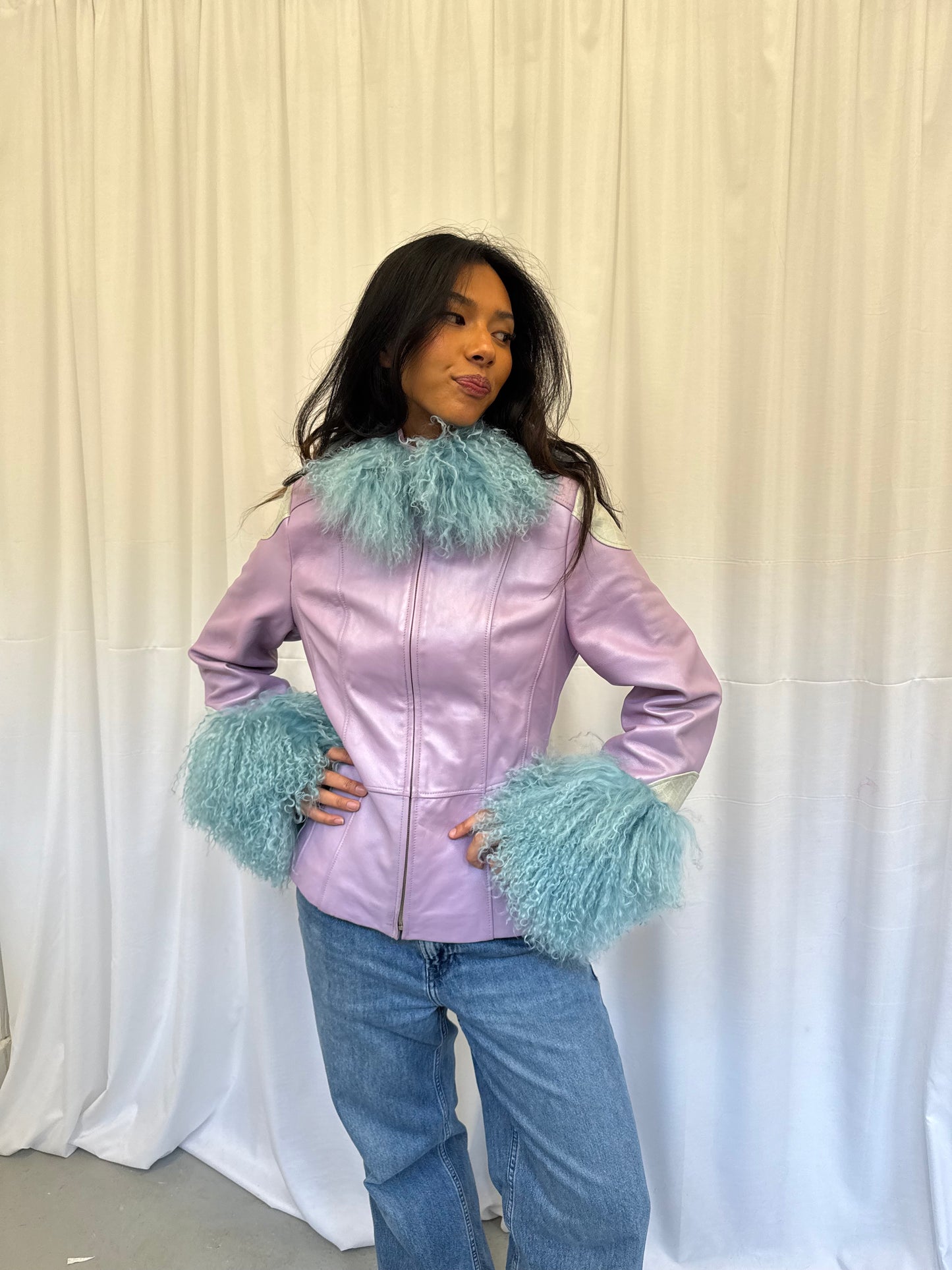 Lilac and Blue Leather Jacket