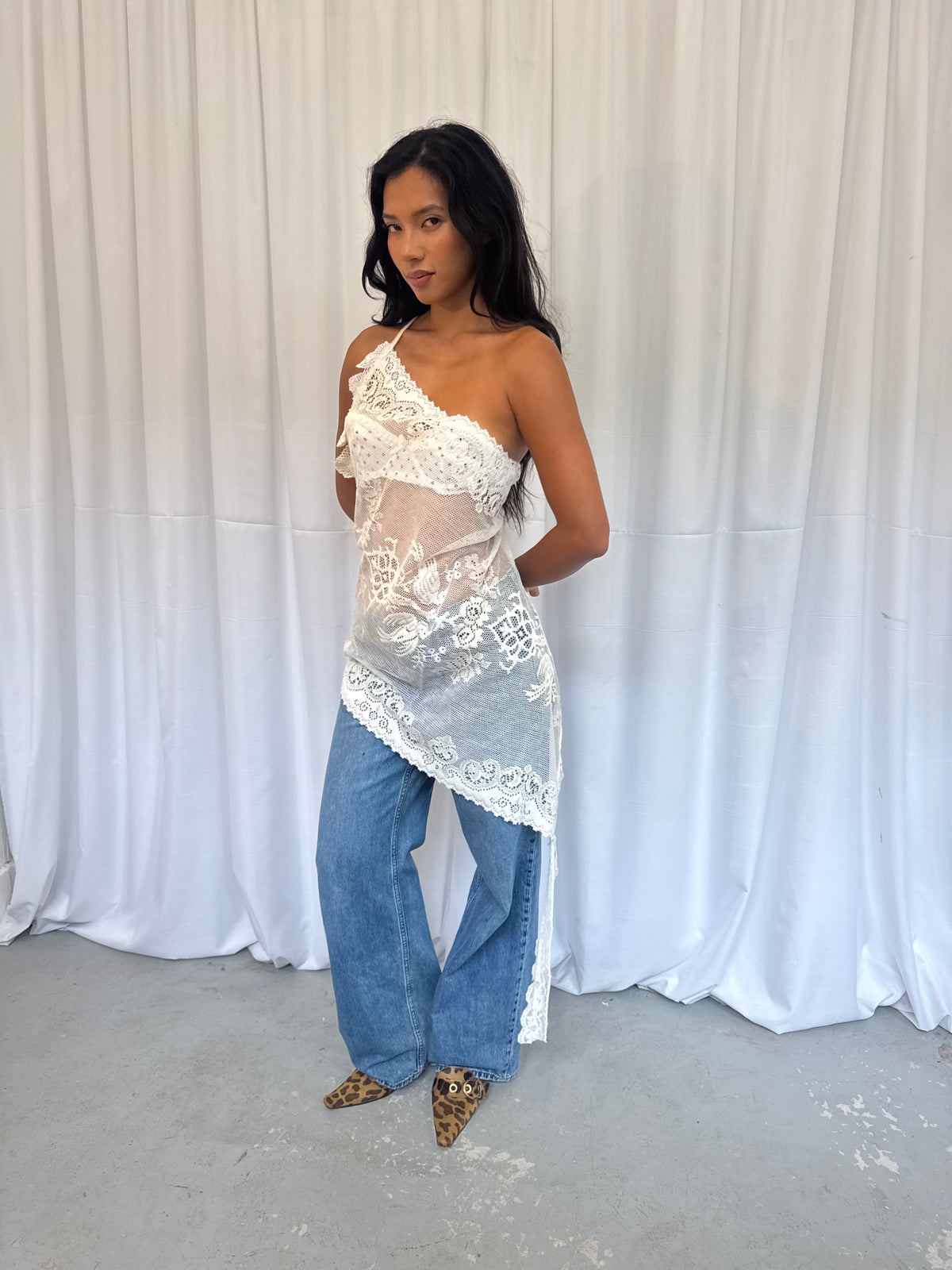 Upcycled Asymmetric Lace Top