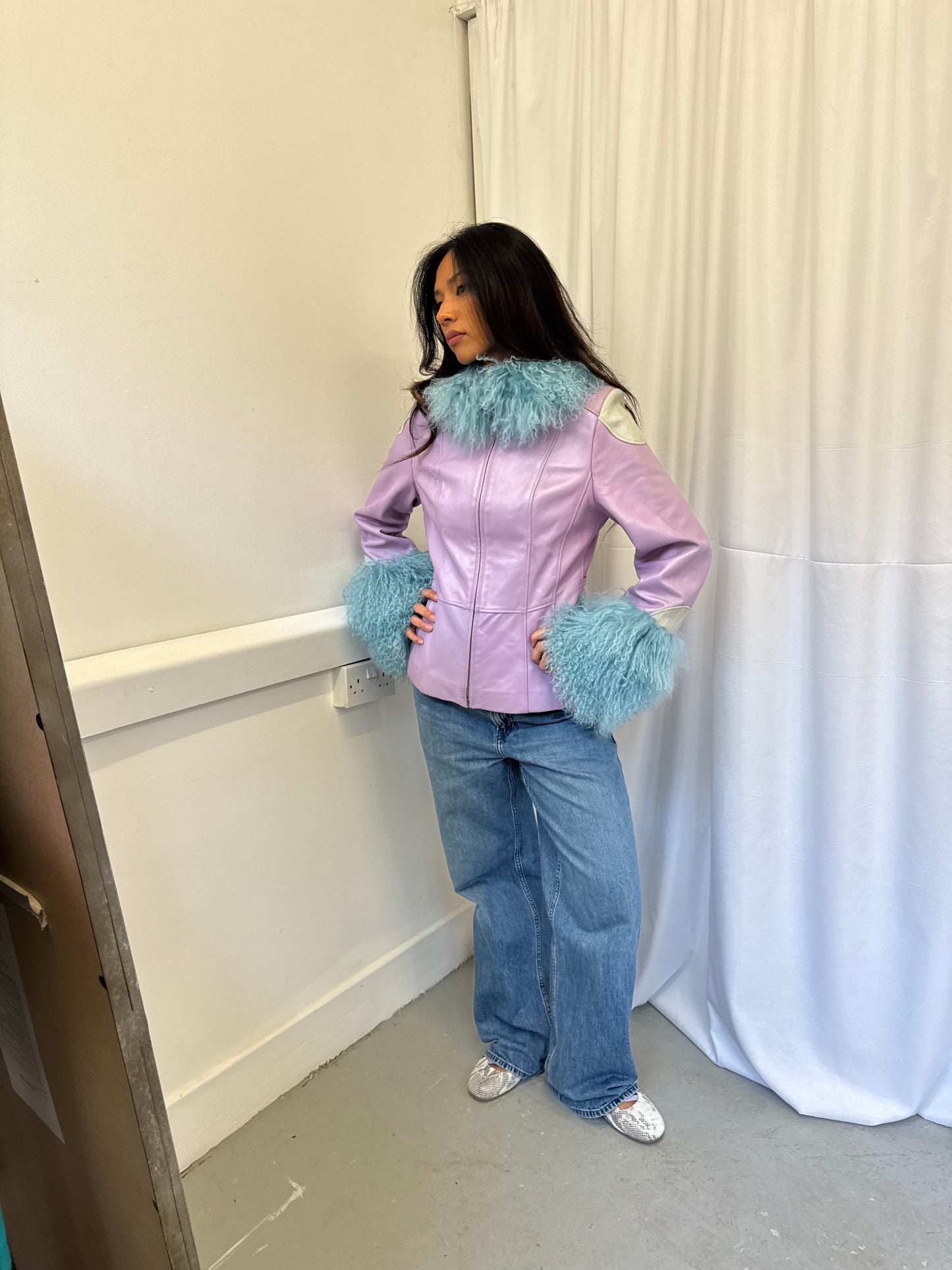 Lilac and Blue Leather Jacket