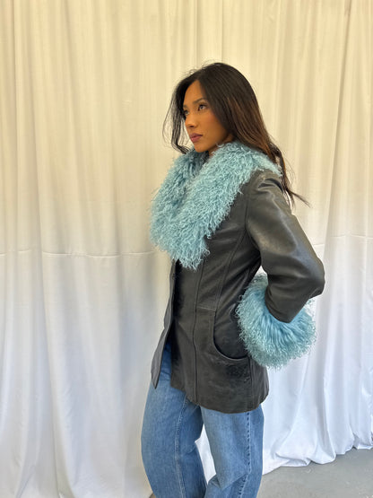 Black and blue leather jacket