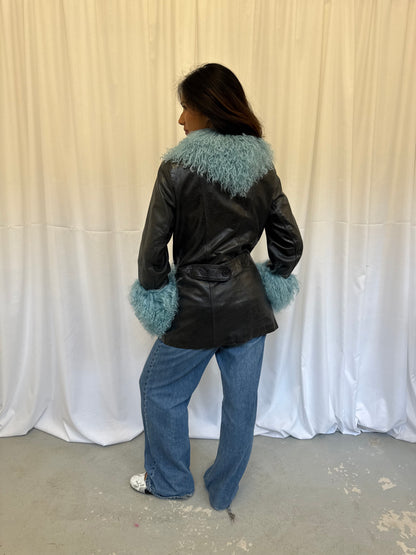 Black and blue leather jacket