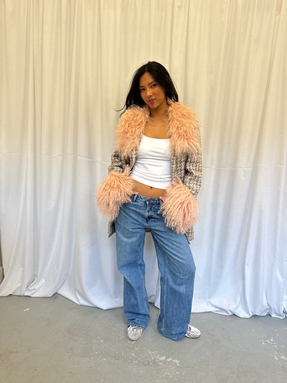 Pink Tweed Jacket with Baby Pink Fluff