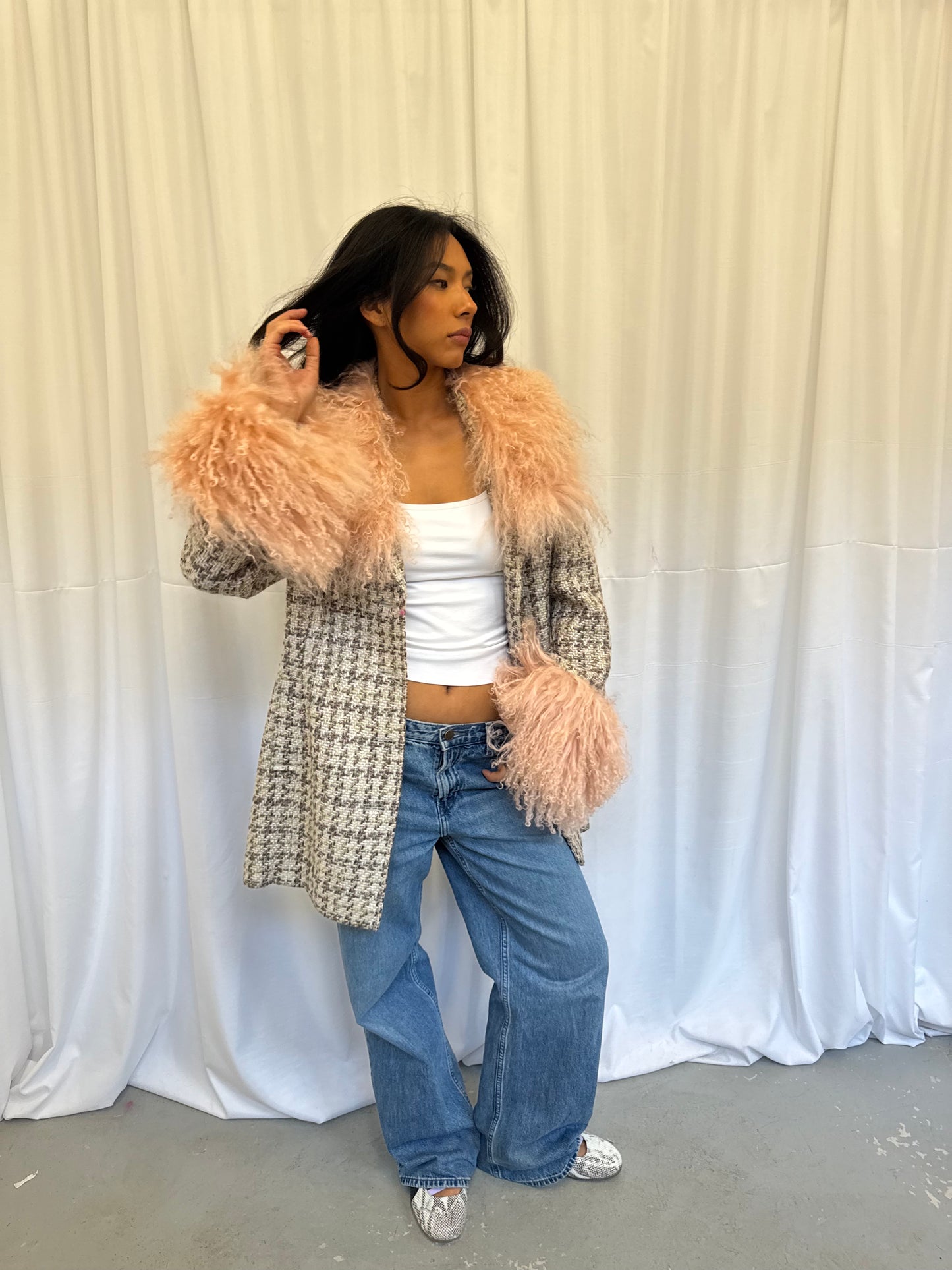 Pink Tweed Jacket with Baby Pink Fluff