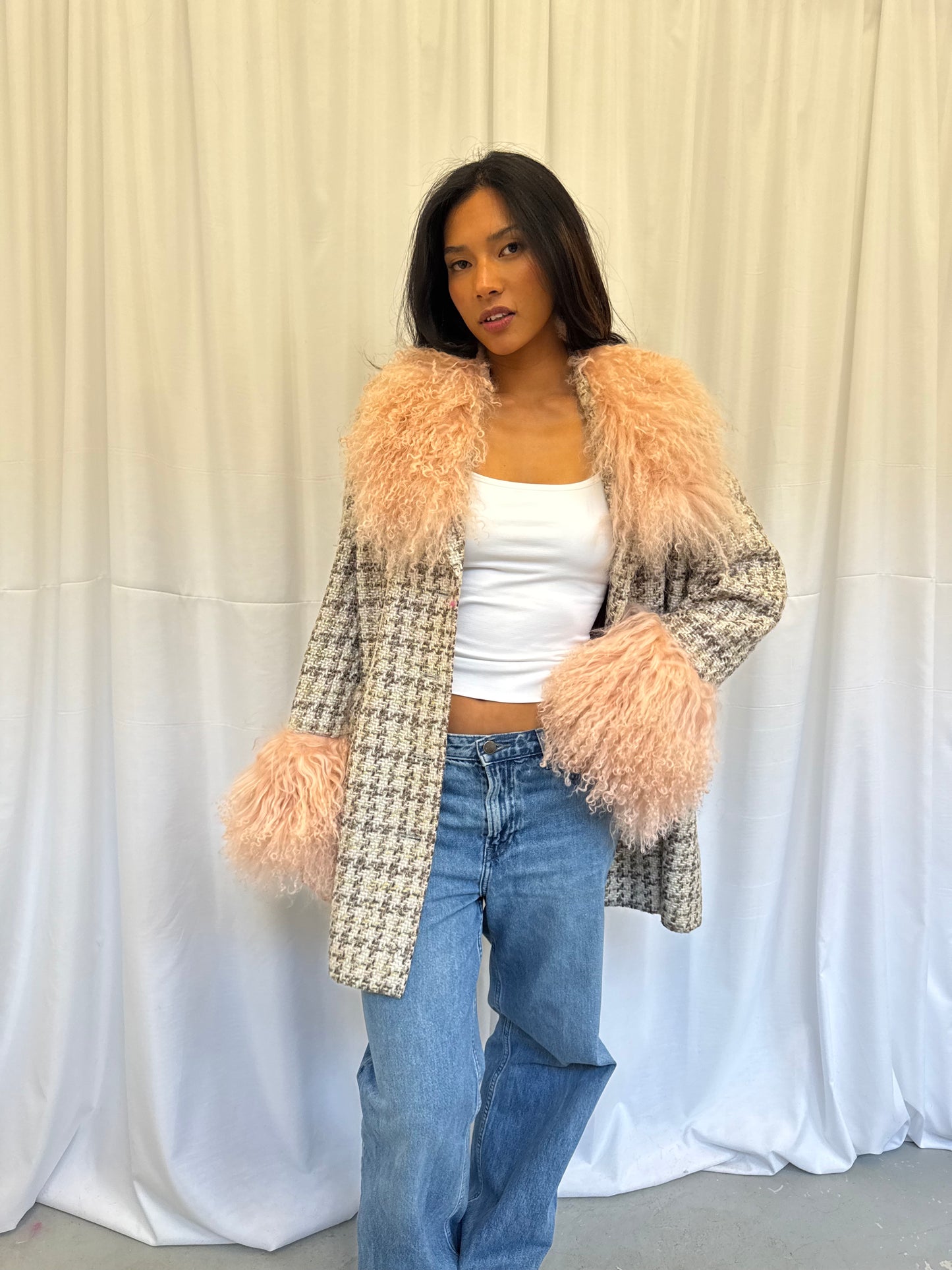 Pink Tweed Jacket with Baby Pink Fluff