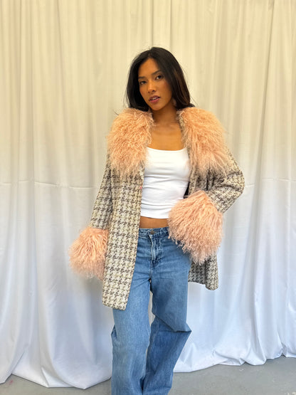 Pink Tweed Jacket with Baby Pink Fluff