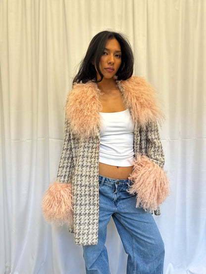 Pink Tweed Jacket with Baby Pink Fluff