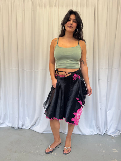 Upcycled black wrap skirt