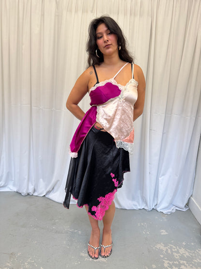 Upcycled purple and baby pink asymmetric top