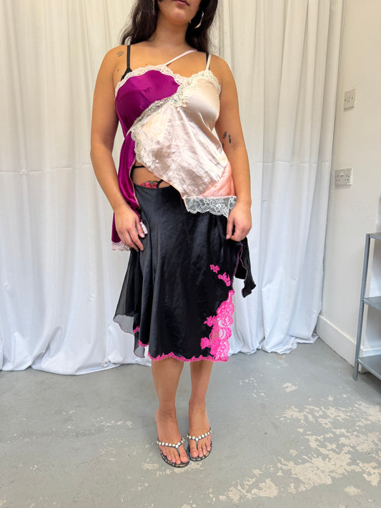 Upcycled purple and baby pink asymmetric top