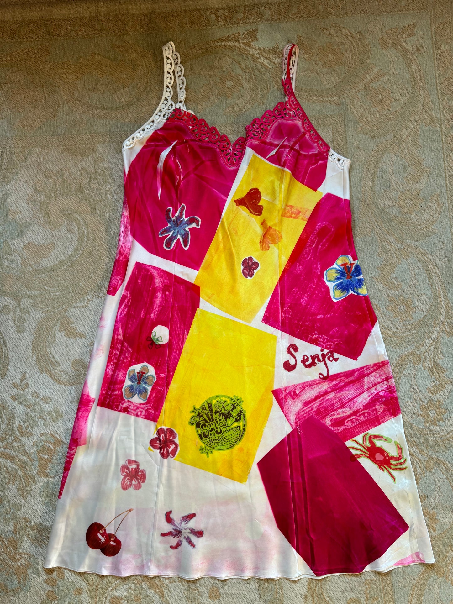 Pink and yellow slip dress