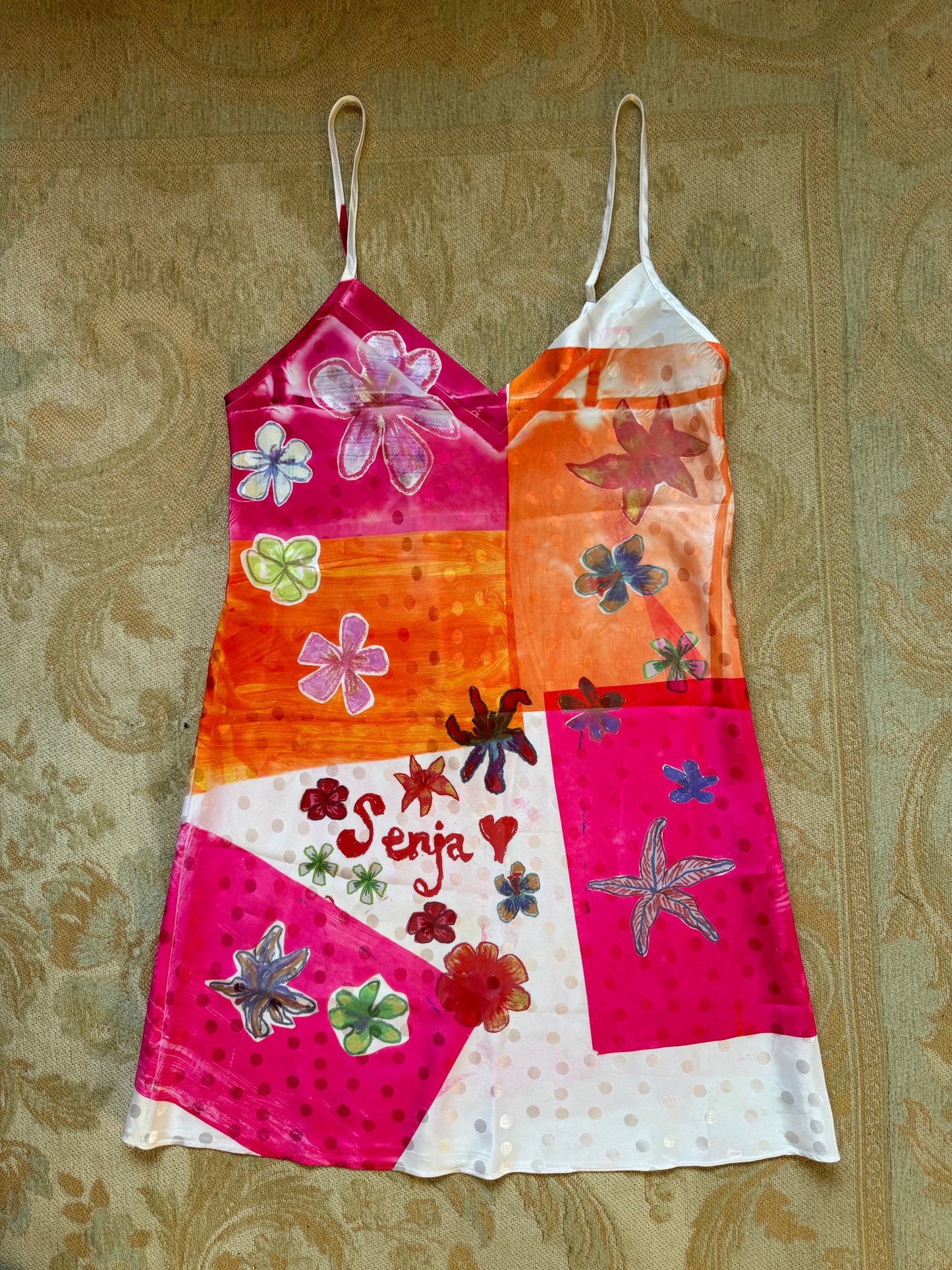 Pink and orange slip dress