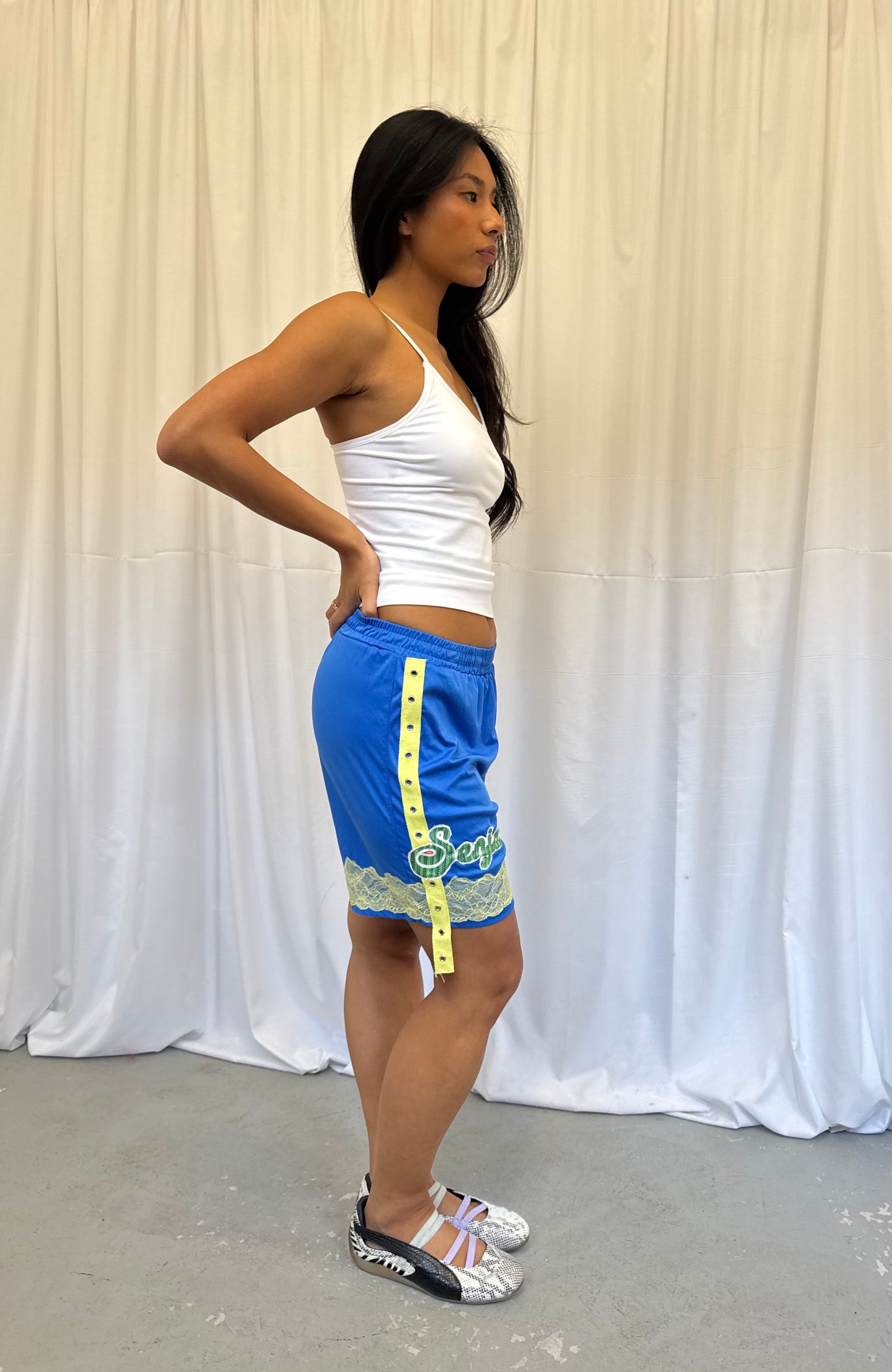 Blue Shorts with Yellow Lace