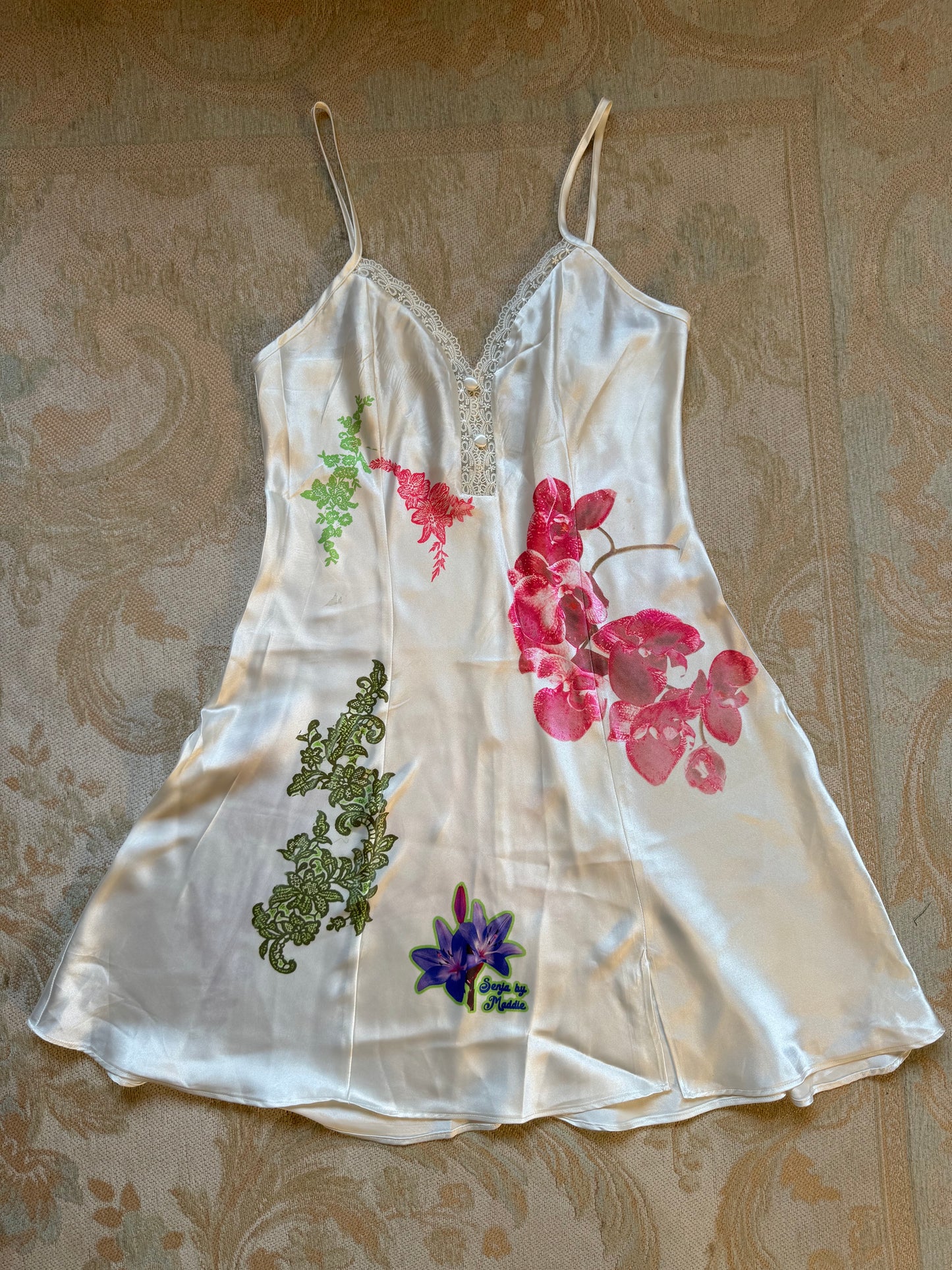 White mini satin slip dress