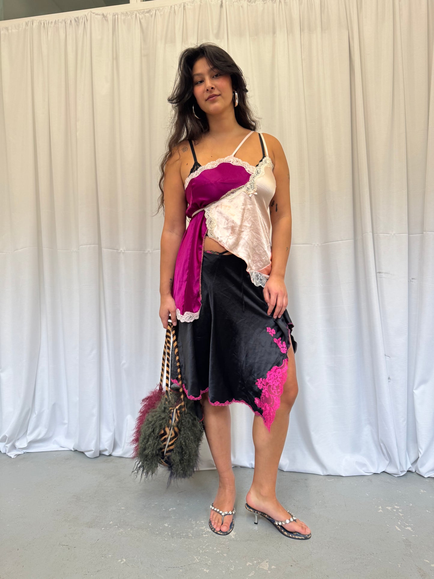 Upcycled purple and baby pink asymmetric top