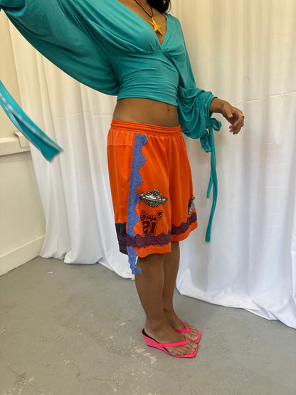 Orange Shorts with Blue Lace