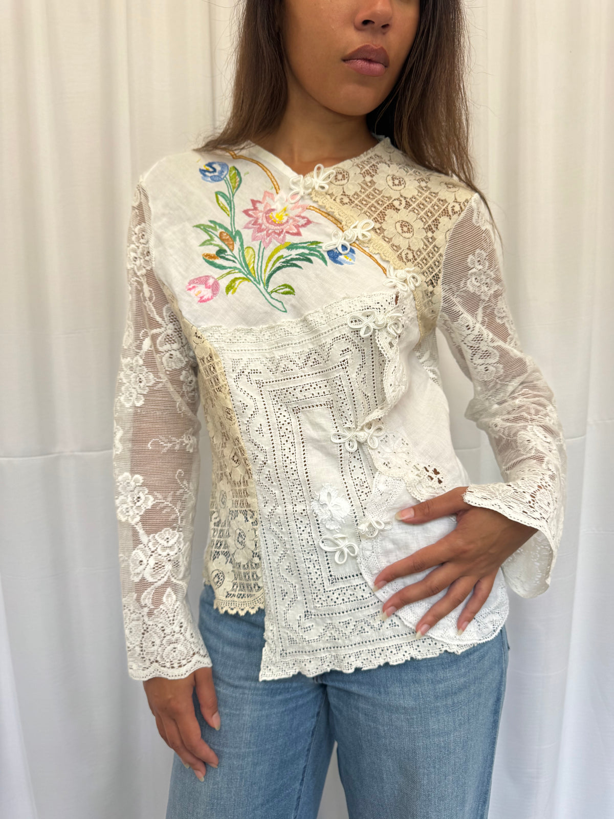 Upcycled Asymmetric Lace Shirt