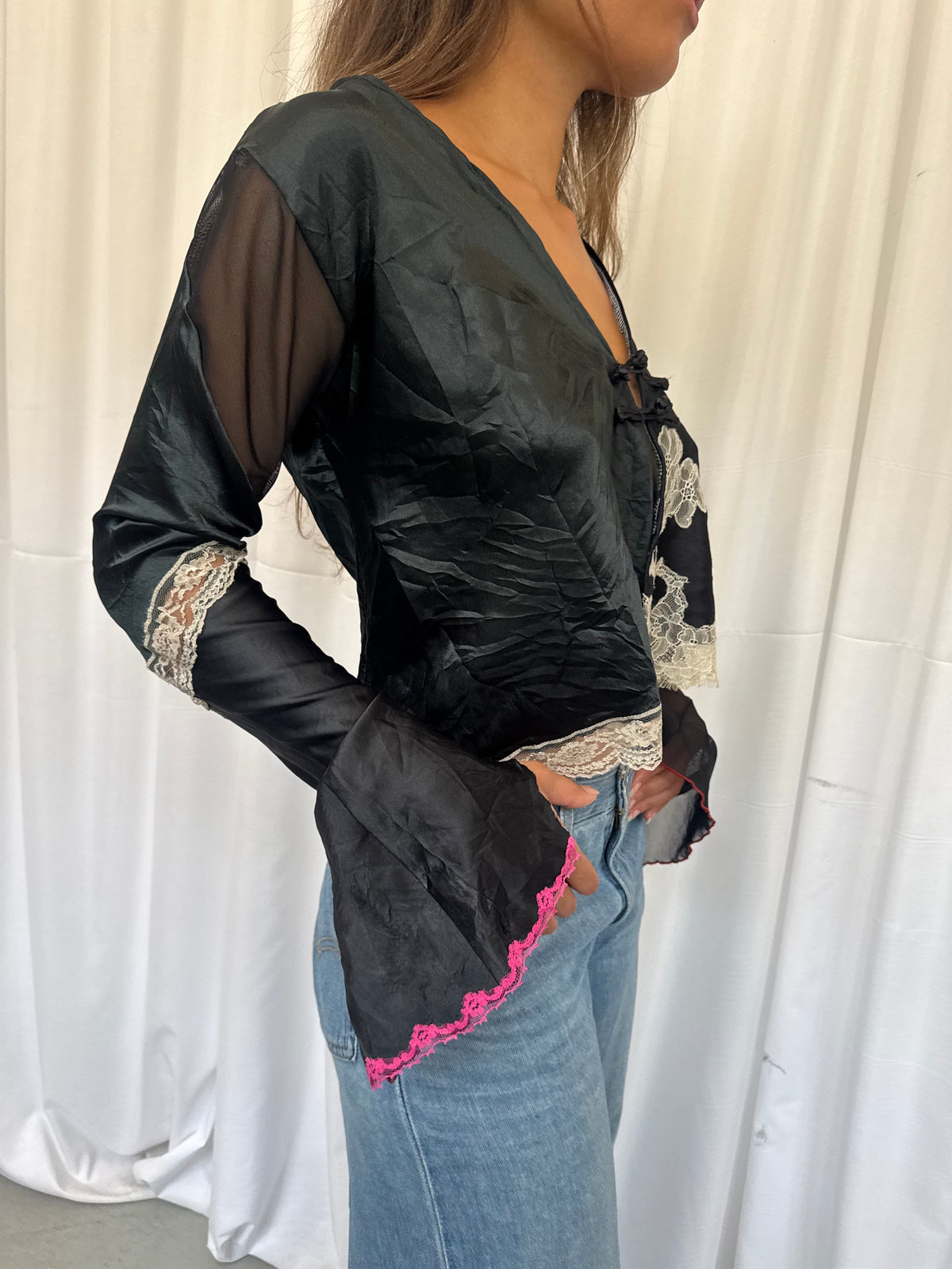 Upcycled Black Lace Top