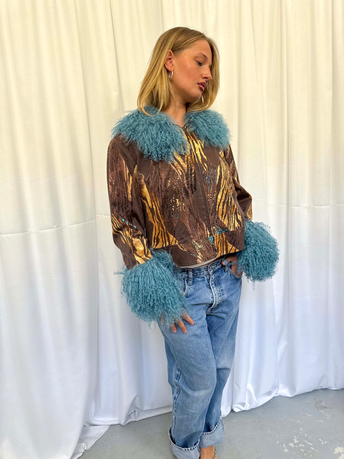 Brown and Teal Animal Print Jacket