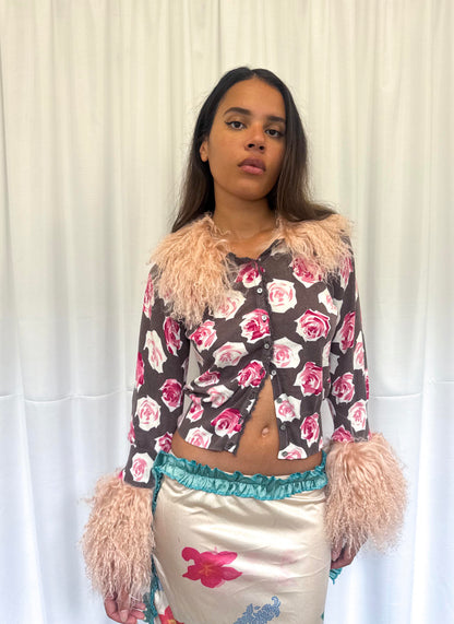 Baby Pink and Brown Rose Cardie