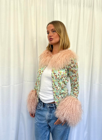 Mint Green and Baby Pink Angora Cardie