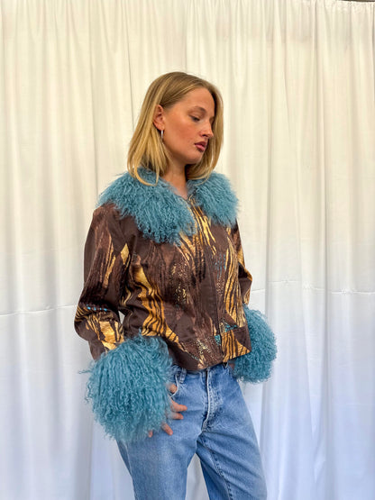 Brown and Teal Animal Print Jacket