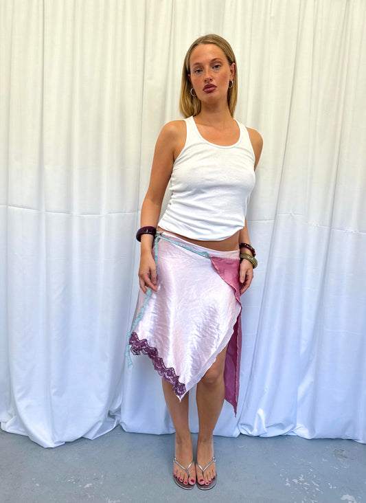 Upcycled Pink Patchwork Wrap Skirt