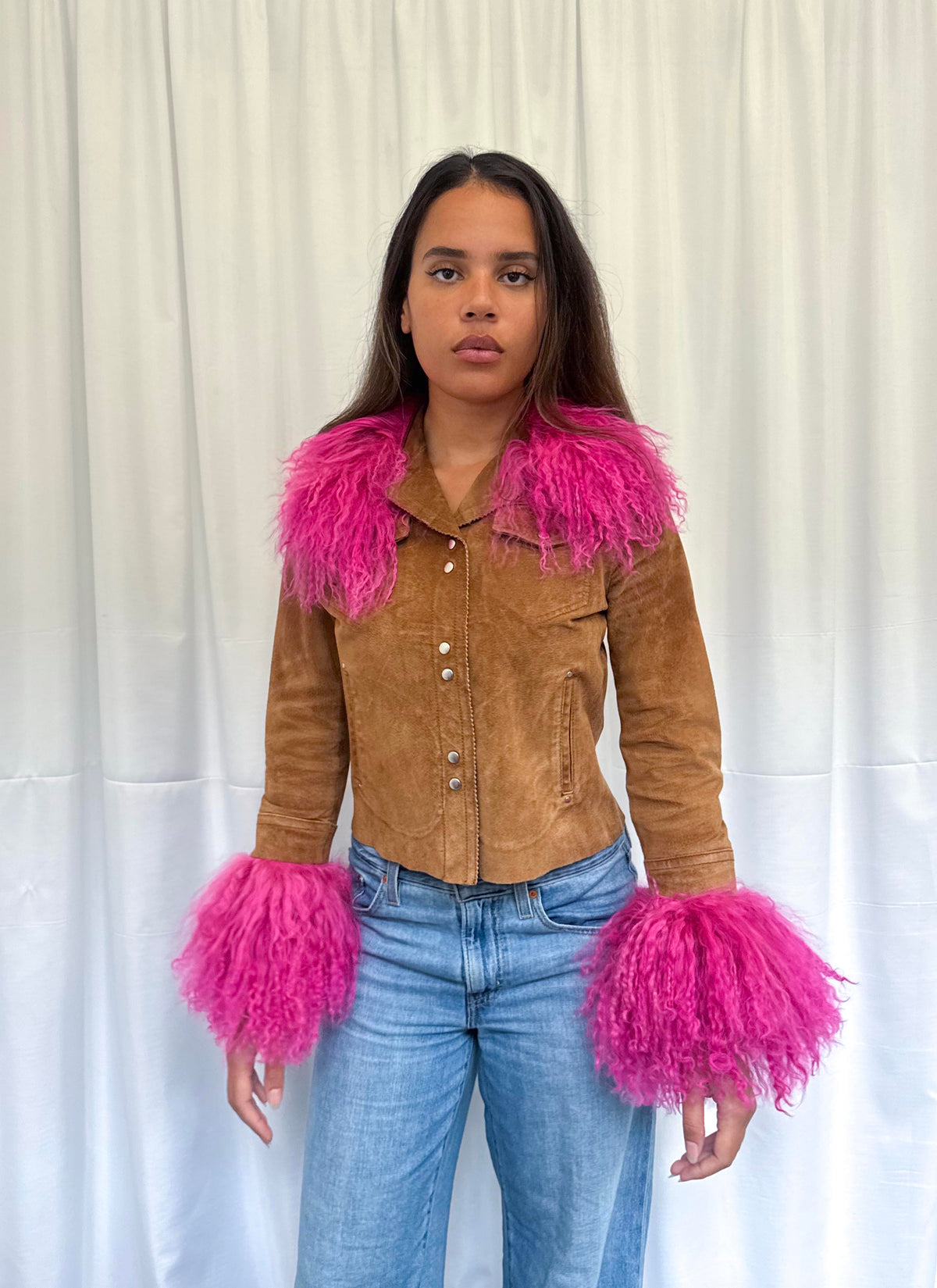 Light Brown Suede and Hot Pink Jacket