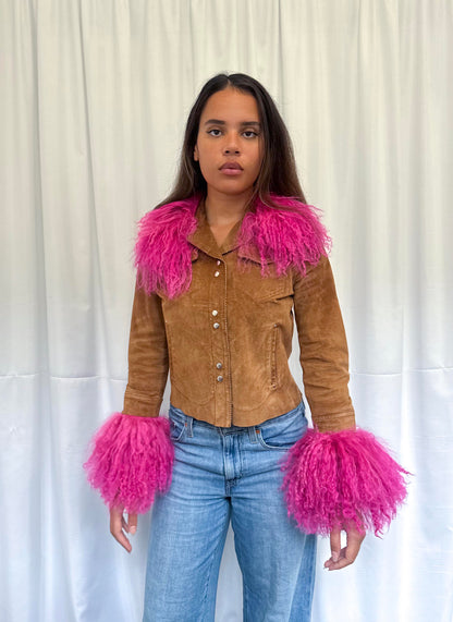 Light Brown Suede and Hot Pink Jacket