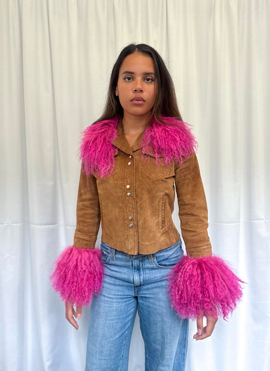 Light Brown Suede and Hot Pink Jacket