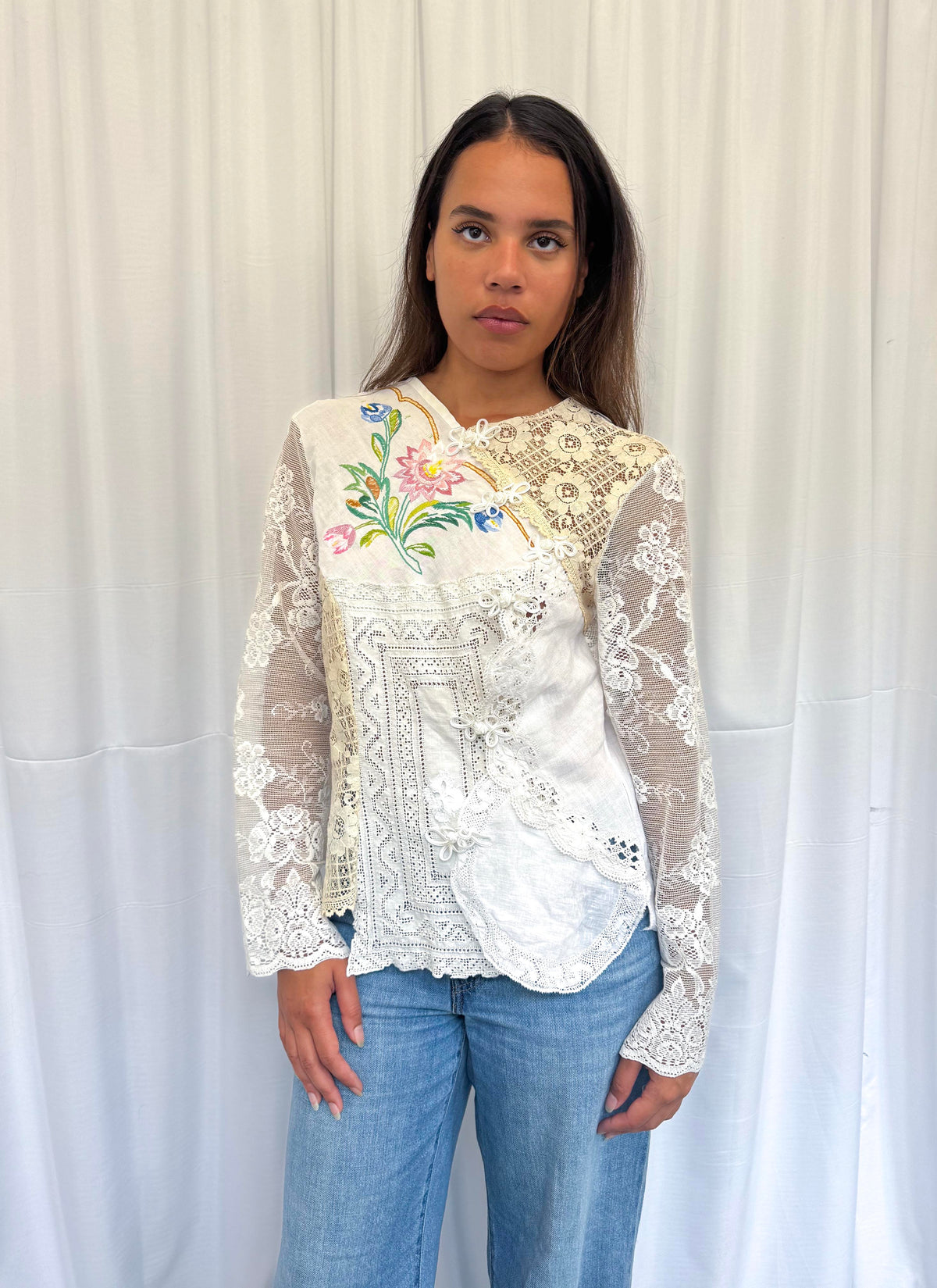 Upcycled Asymmetric Lace Shirt