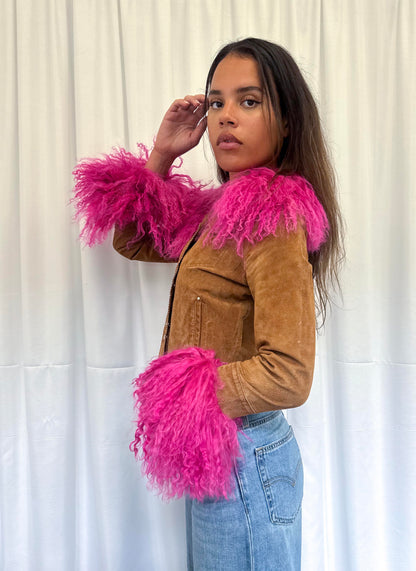 Light Brown Suede and Hot Pink Jacket