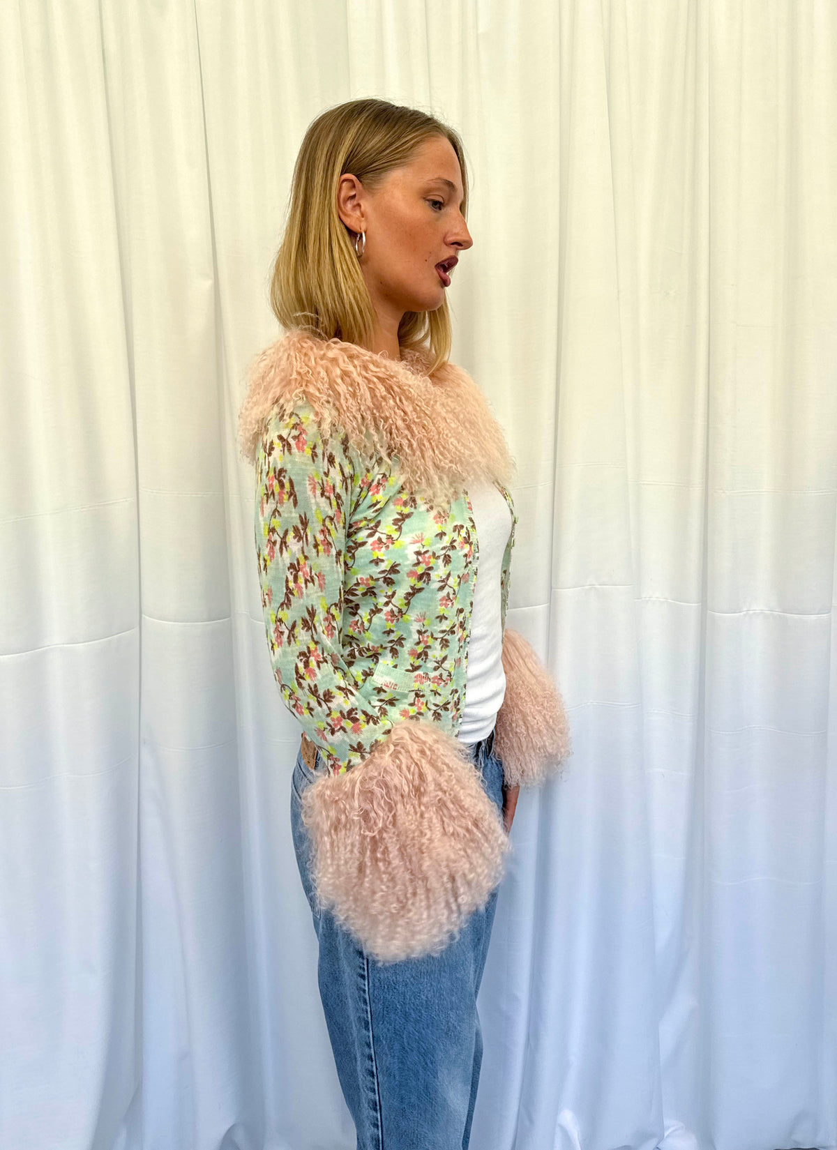 Mint Green and Baby Pink Angora Cardie