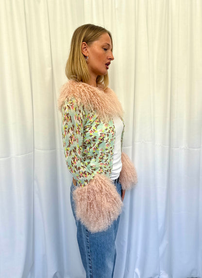 Mint Green and Baby Pink Angora Cardie